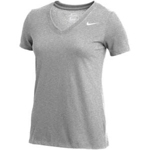 Nike Women Dri Fit Short Sleeve V Neck Athletic Swoosh Tee Shirt Grey Size Large